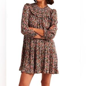 NWT Boden Smocked yoke tiered floral spring mini dress viscose